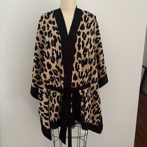 Kate Spade Leopard Print Ruana Poncho Shrug Cardigan Wrap One Size Wool Blend
